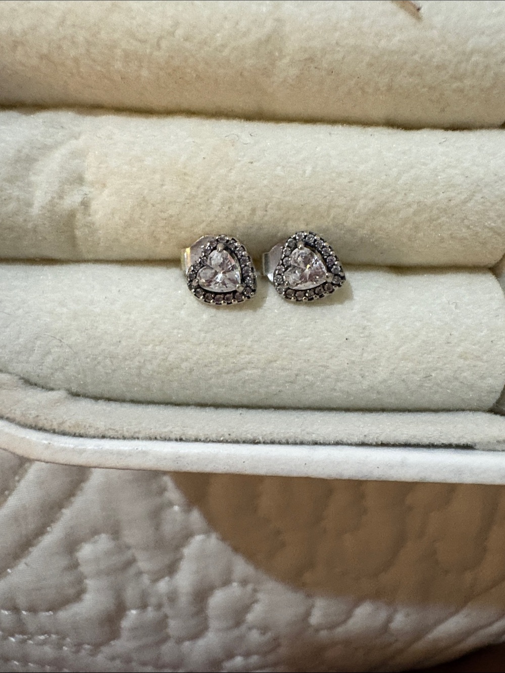 Pandora Silver Heart Halo Crystal Stud Earrings - Clear